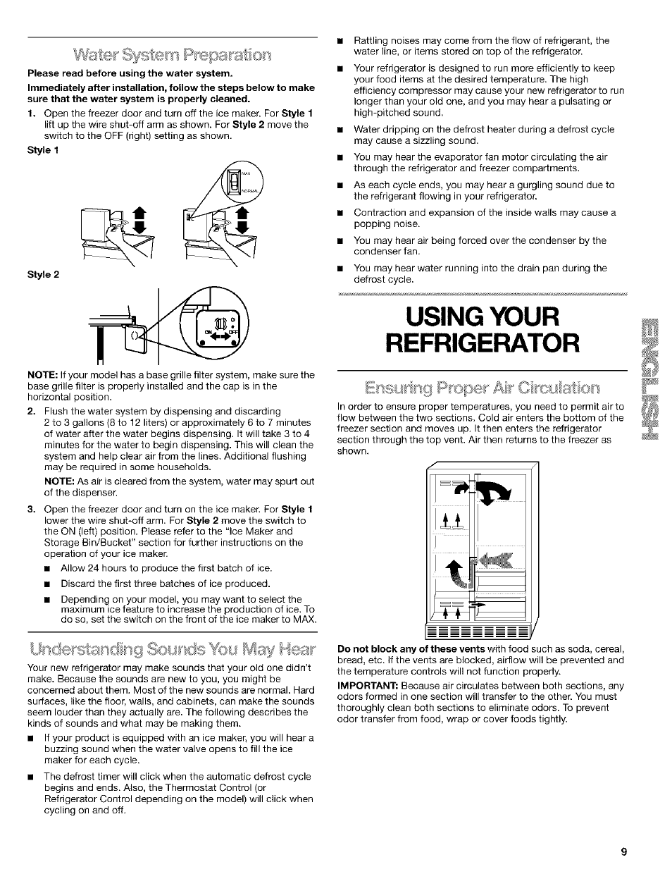 Please read before using the water system, Style 2, Using your refrigerator | Kenmore Coldspot 106 User Manual | Page 9 / 76