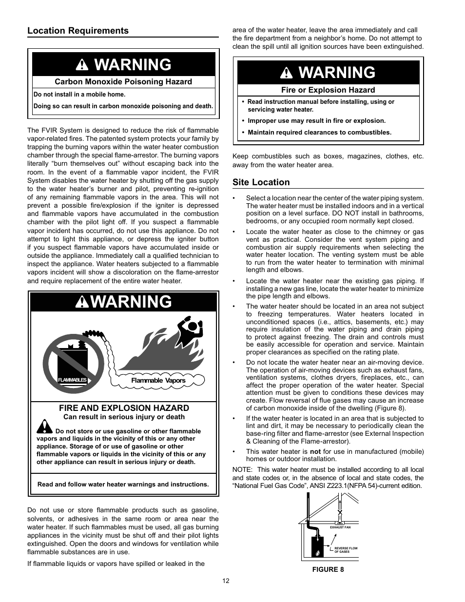 Warning, Location requirements, Site location | Kenmore 153.331572 User Manual | Page 12 / 40