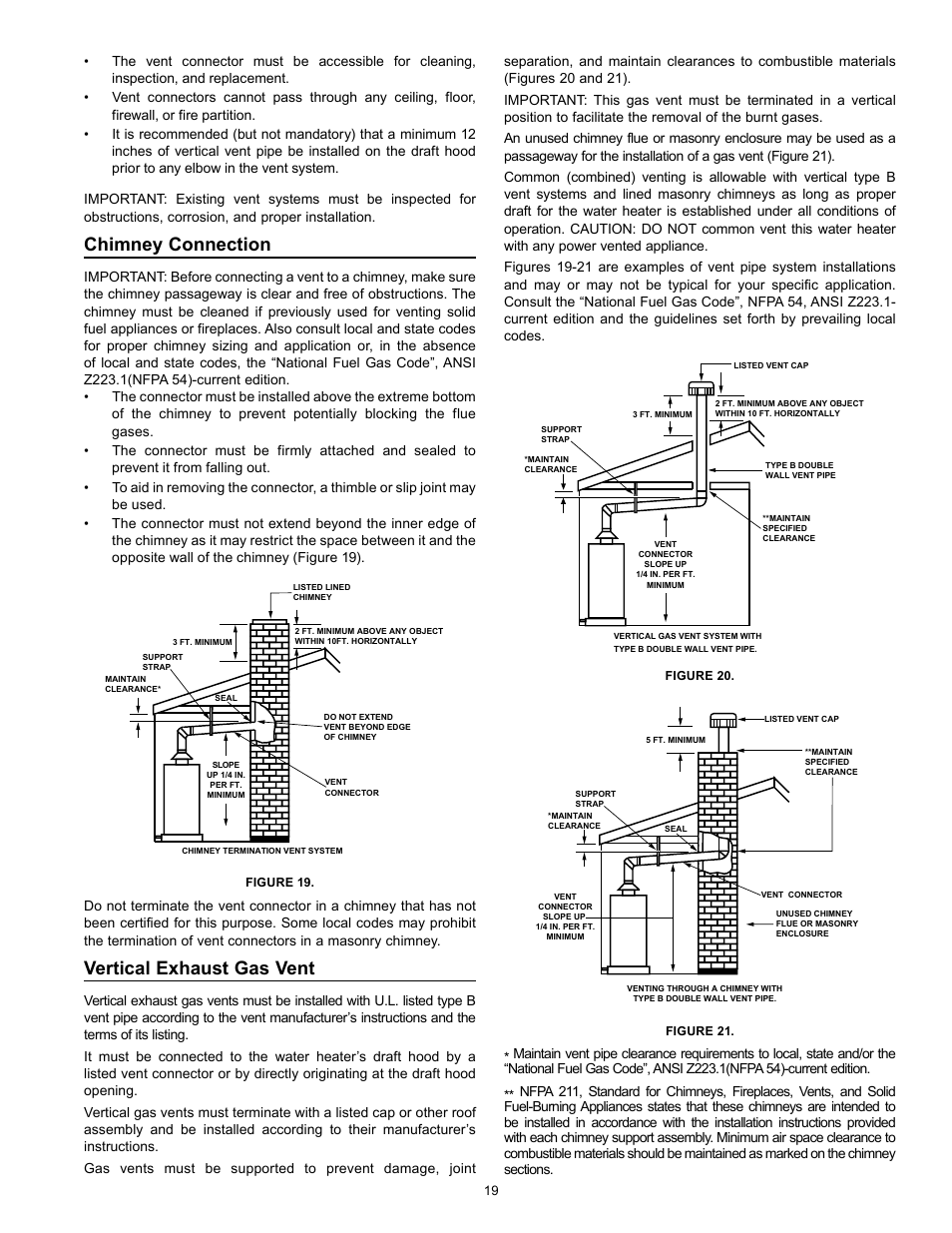 Chimney connection, Vertical exhaust gas vent | Kenmore 153.331572 User Manual | Page 19 / 40