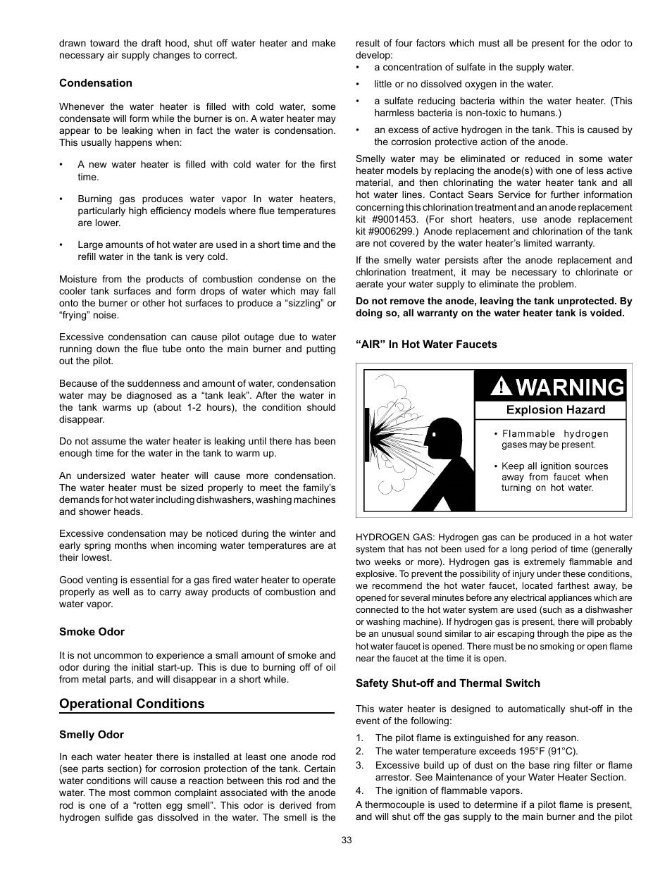 Operational conditions | Kenmore 153.331572 User Manual | Page 33 / 40