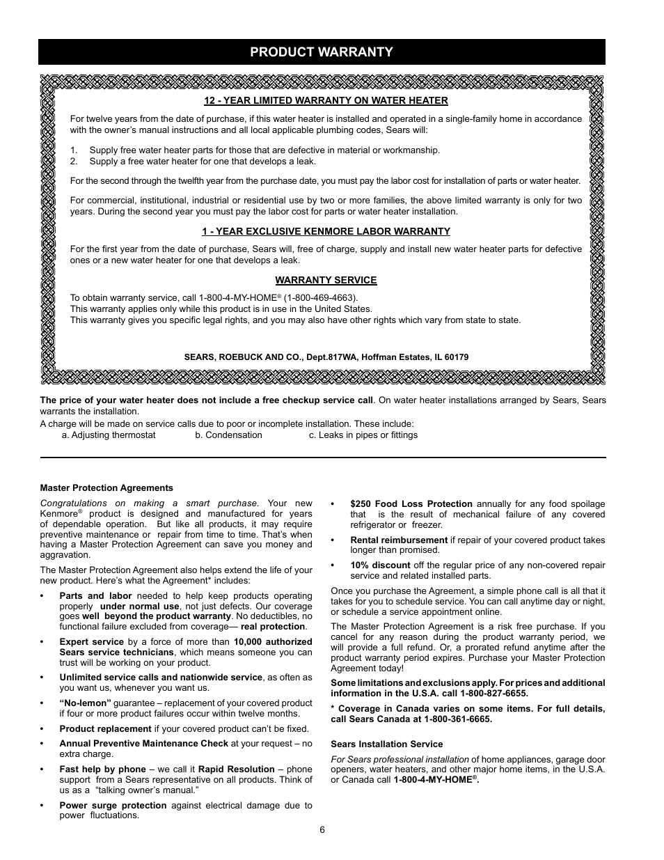 Product warranty | Kenmore 153.331572 User Manual | Page 6 / 40