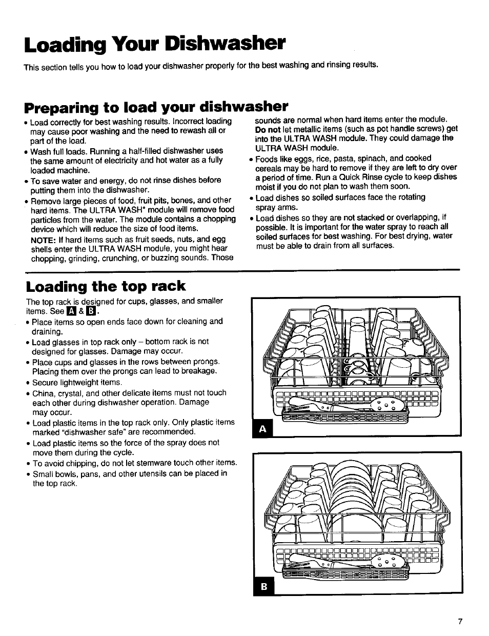 Loading your dishwasher, Before using your dishwasher, Preparing to load your dishwasher | Loading the top rack | Kenmore 16791 User Manual | Page 8 / 25