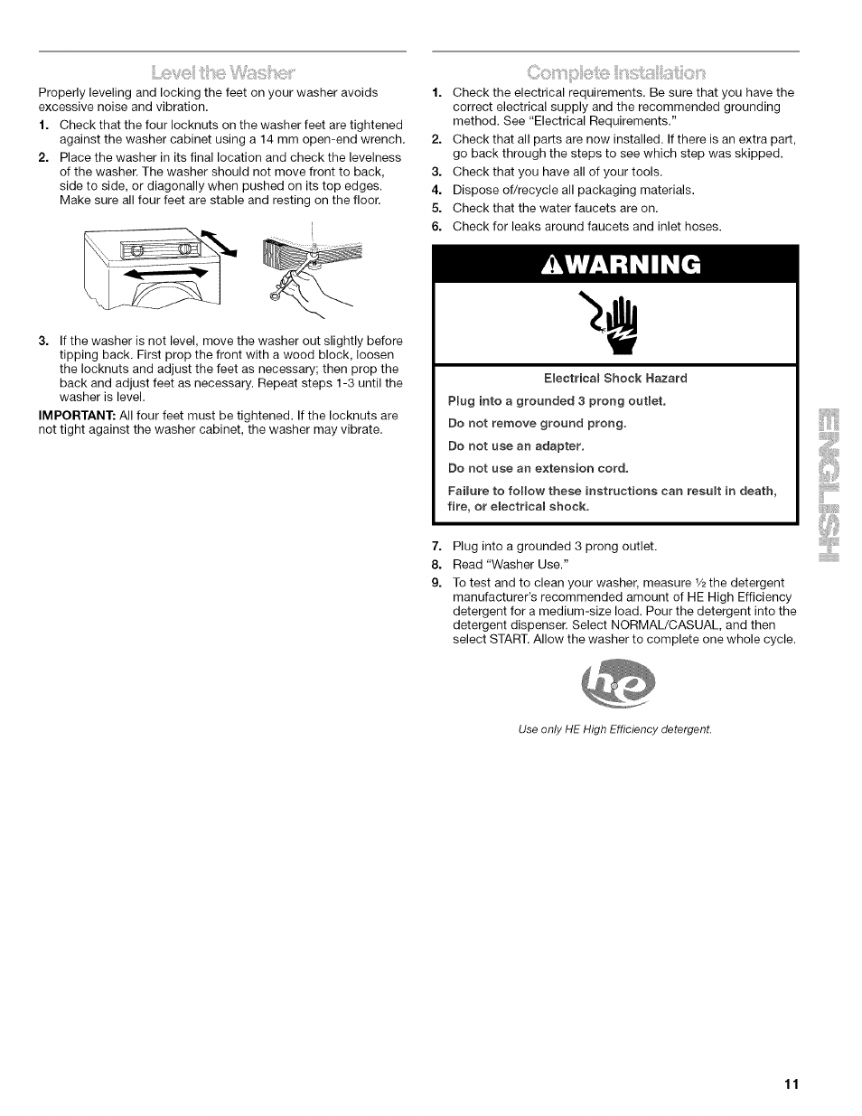 Awarning | Kenmore HE2 PLUS User Manual | Page 11 / 80