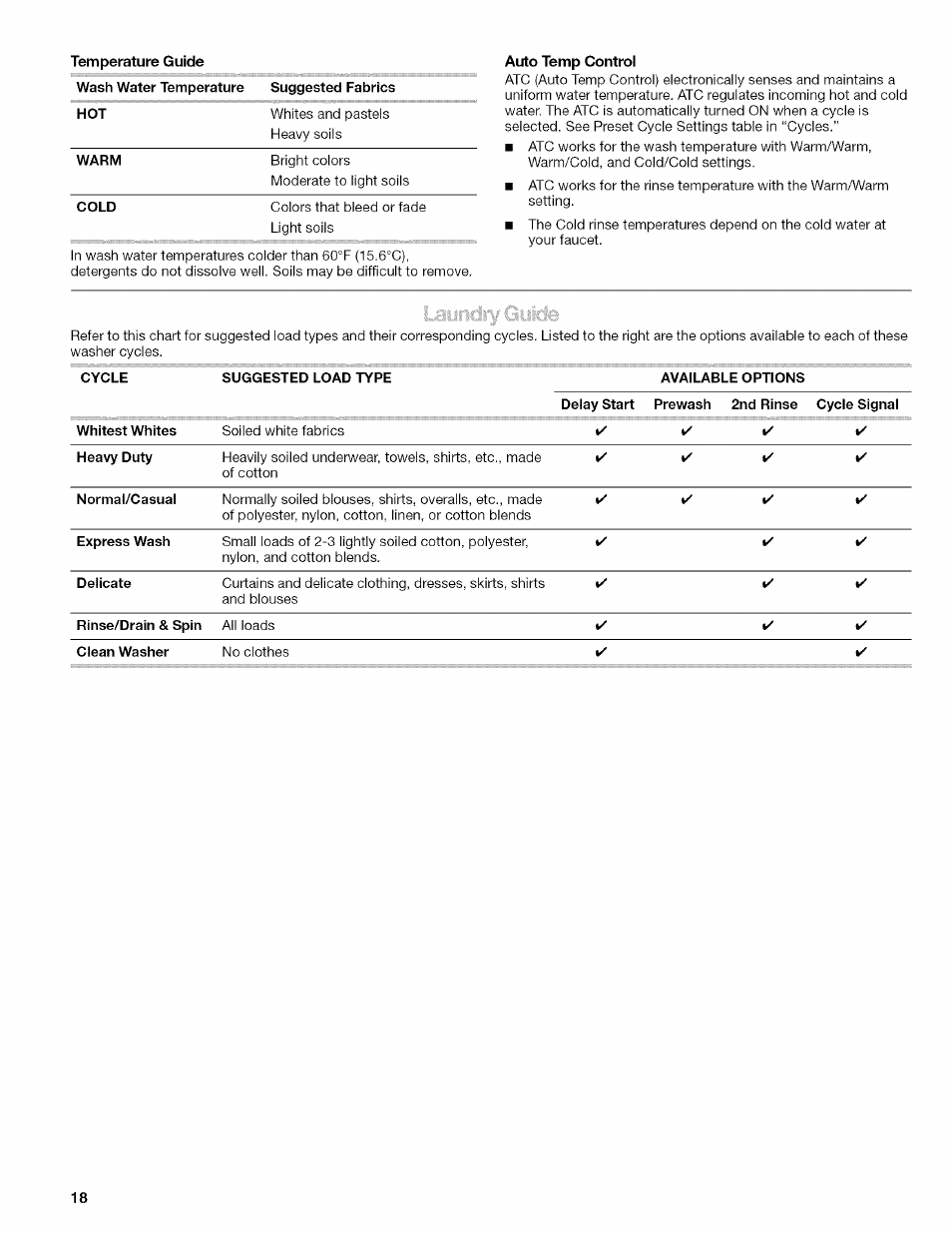 Temperature guide auto temp control | Kenmore HE2 PLUS User Manual | Page 18 / 80