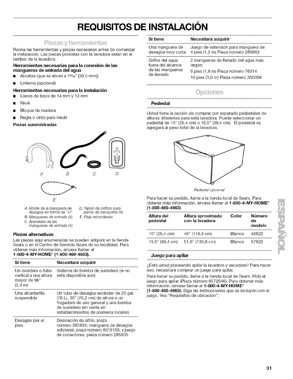 Requisitos de instalacion, Requisitos de instalación | Kenmore HE2 PLUS User Manual | Page 31 / 80