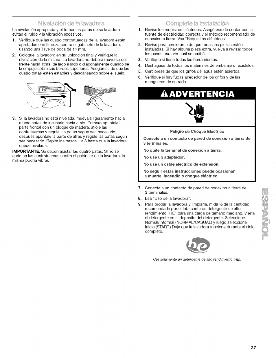 Vdvertenci | Kenmore HE2 PLUS User Manual | Page 37 / 80