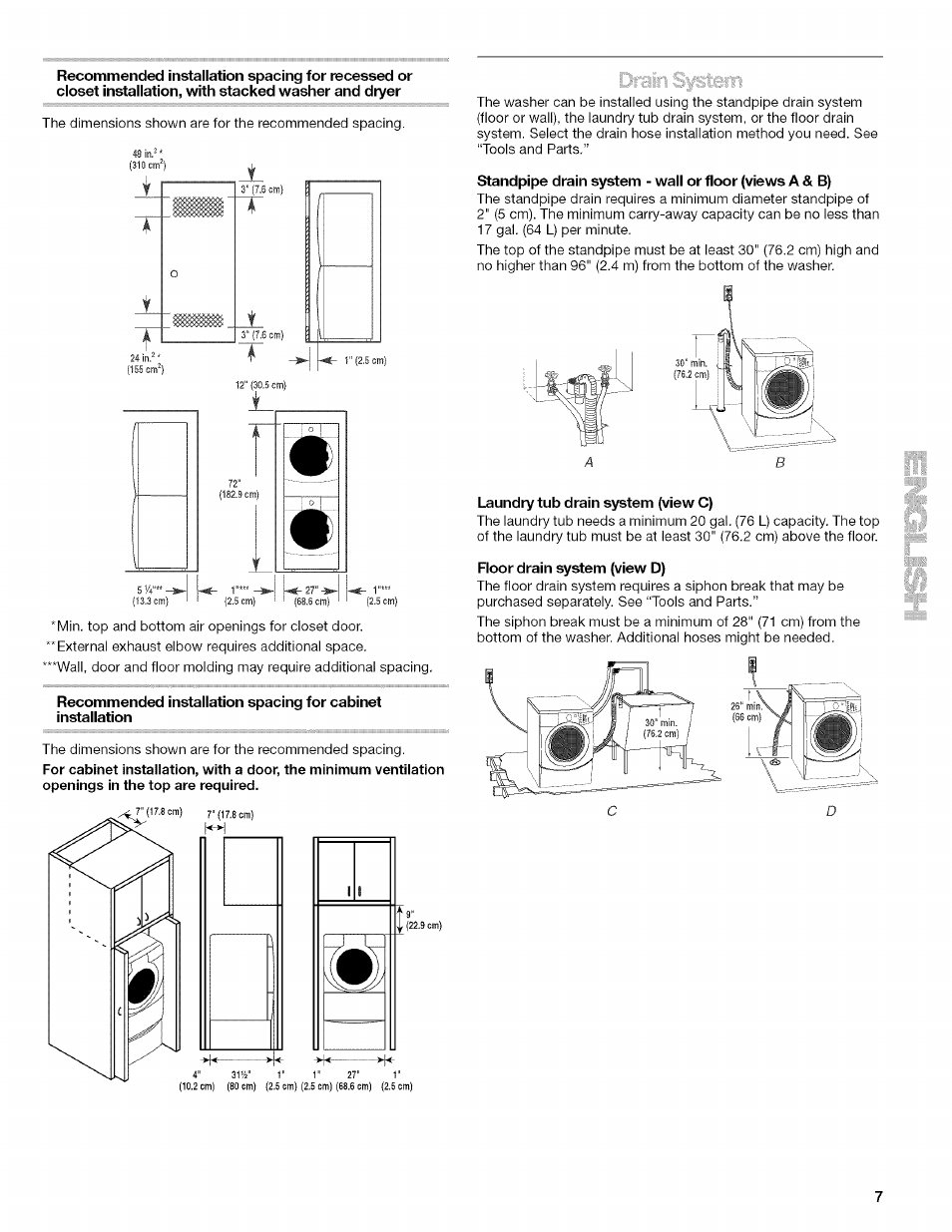 Laundry tub drain system (view c), Floor drain system (view d) | Kenmore HE2 PLUS User Manual | Page 7 / 80