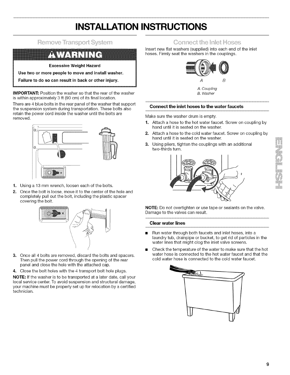 Installation instructions, A warn i | Kenmore HE2 PLUS User Manual | Page 9 / 80