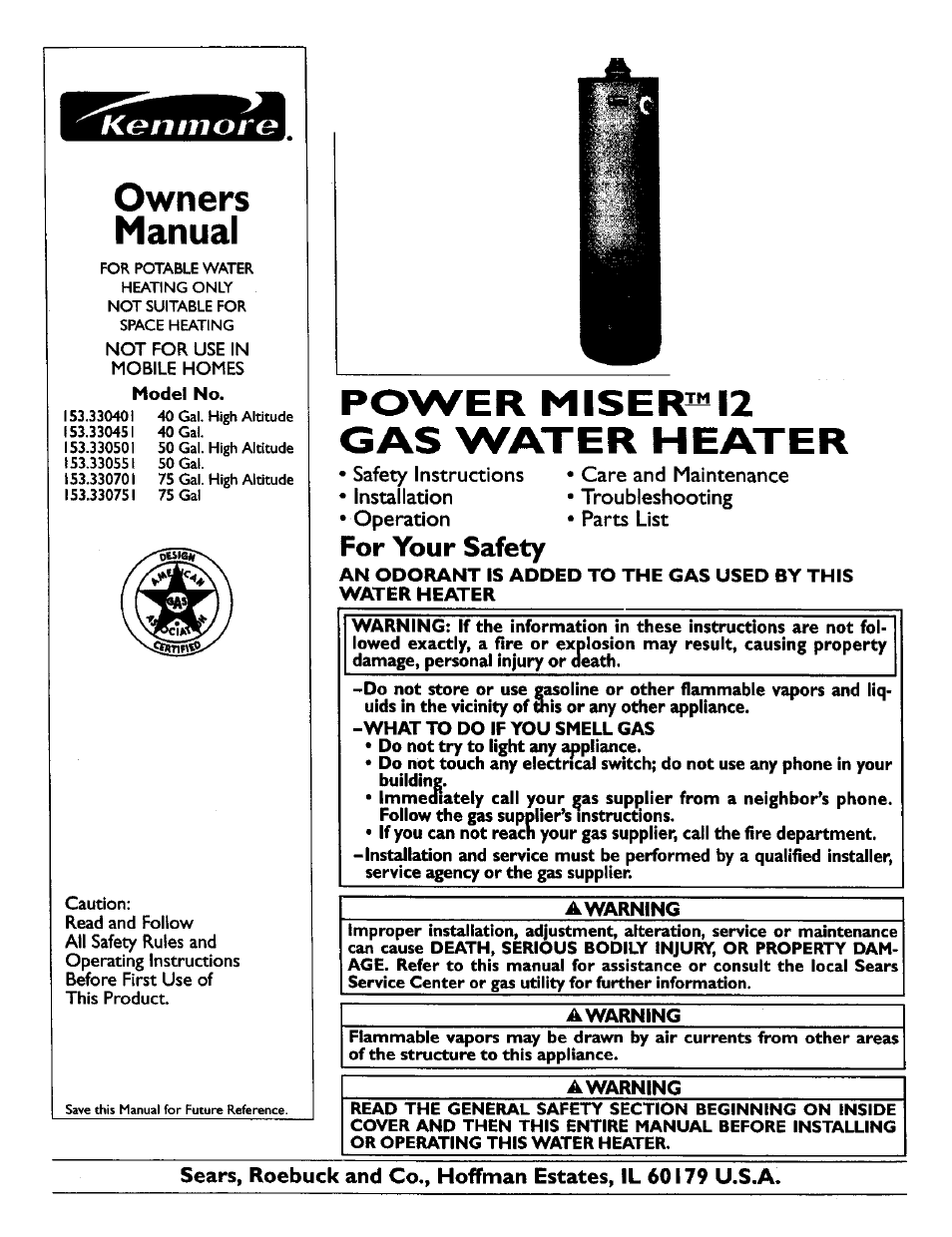 Kenmore POWER MISER 153.330551 User Manual | 28 pages