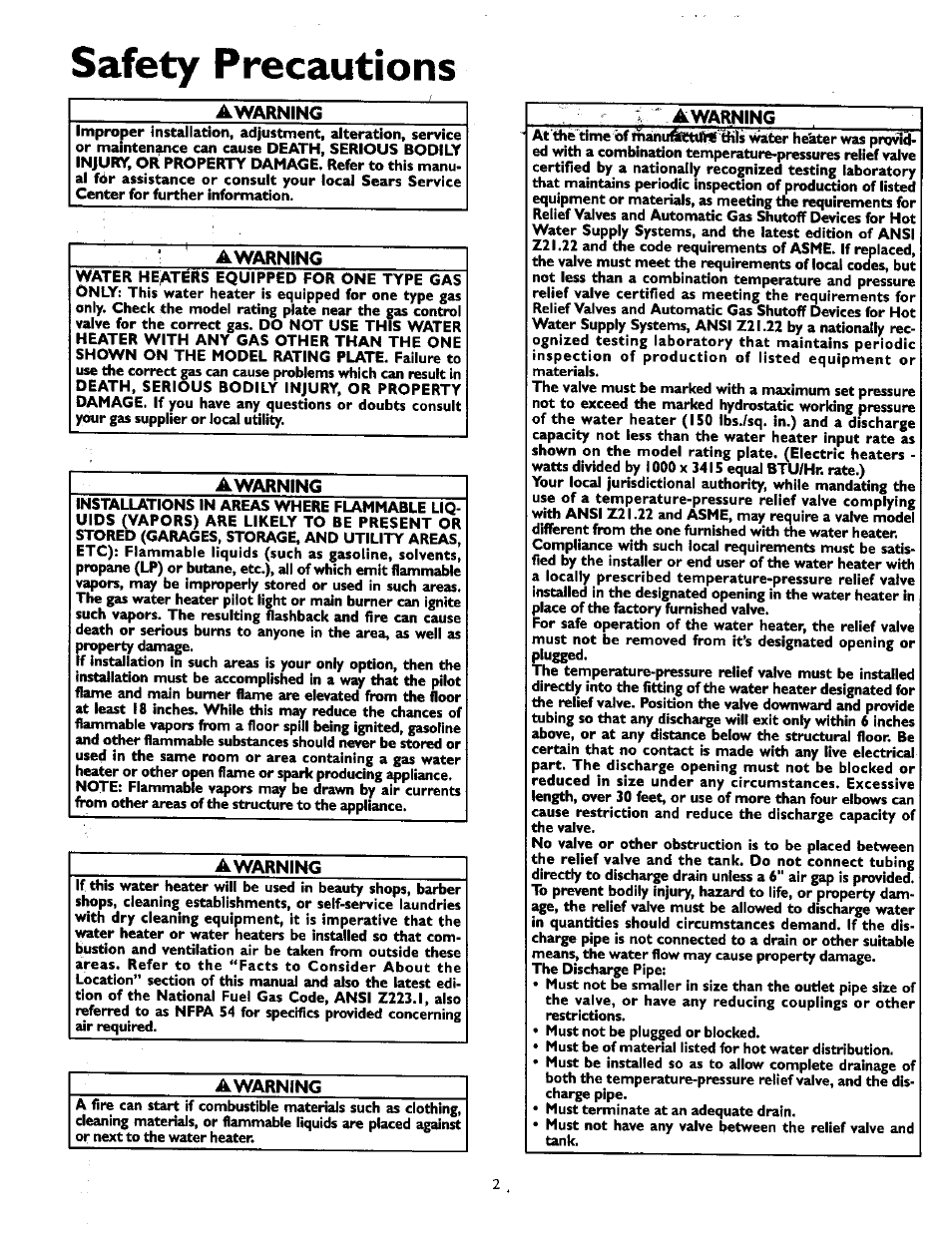 Awarning, Safety precautions | Kenmore POWER MISER 153.330551 User Manual | Page 2 / 28