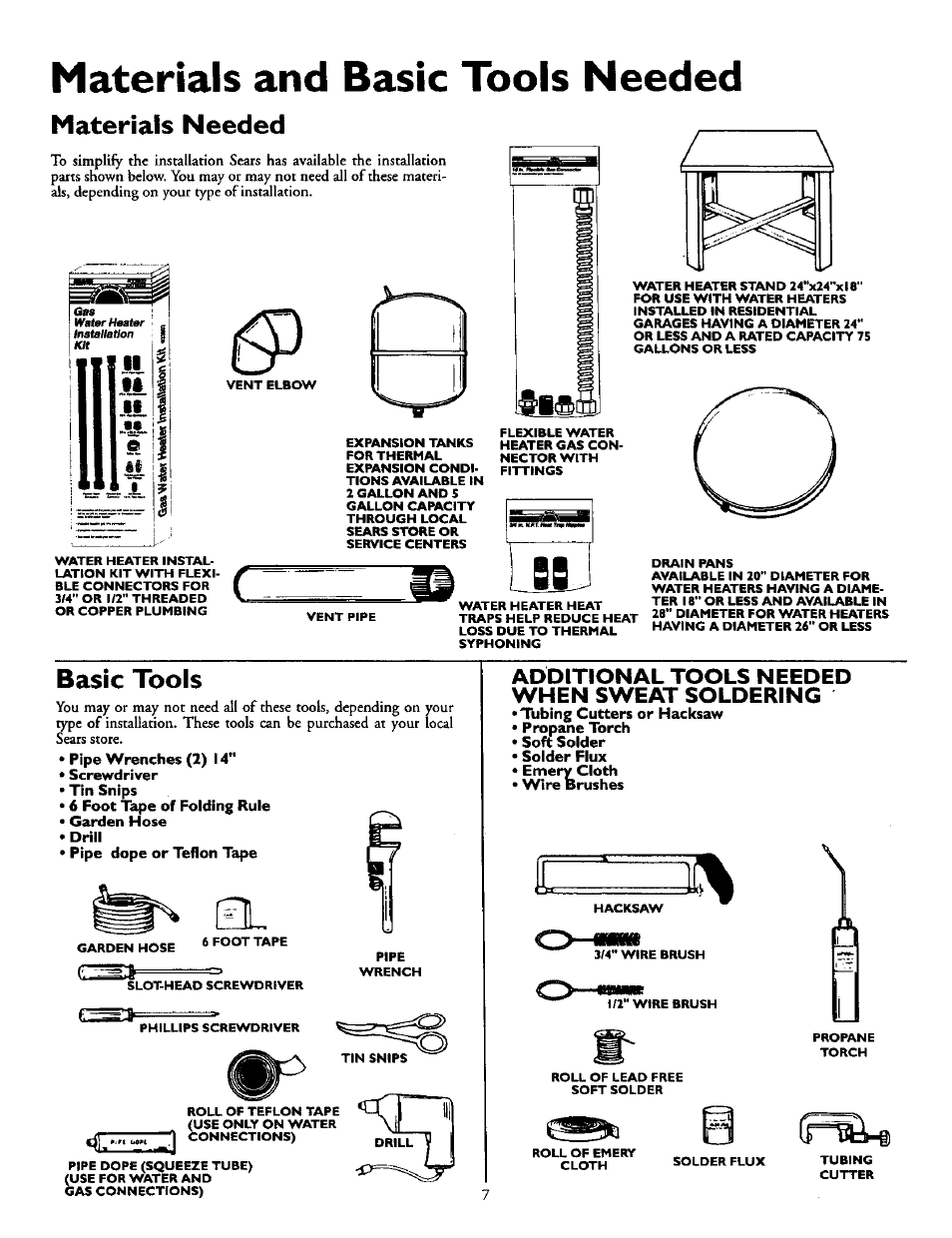 Materials and basic tools needed, Materials needed, Basic toois | Basic tools | Kenmore POWER MISER 153.330551 User Manual | Page 7 / 28