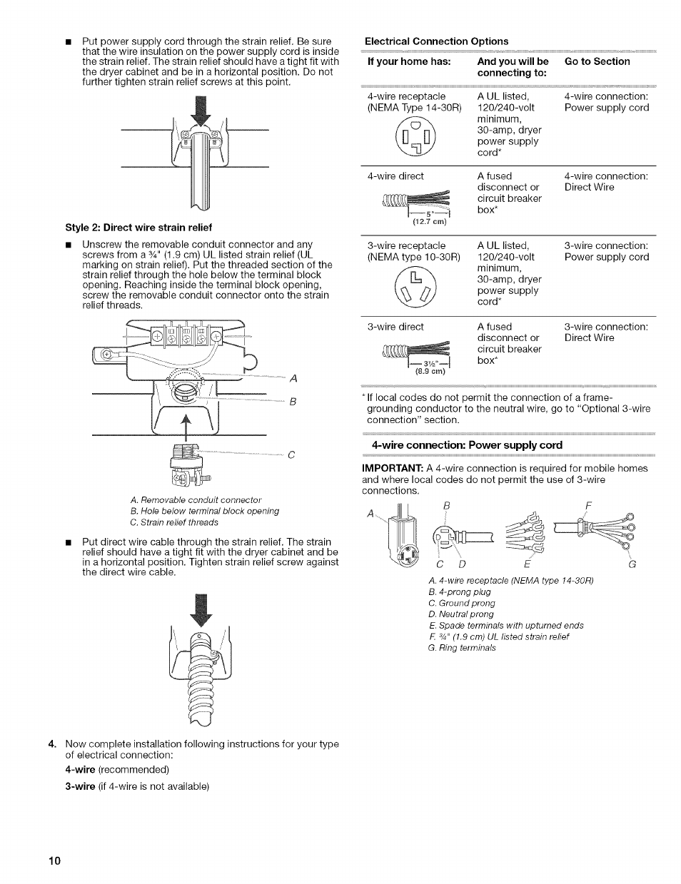 Wire connection: power supply cord | Kenmore 110.8509# User Manual | Page 10 / 60