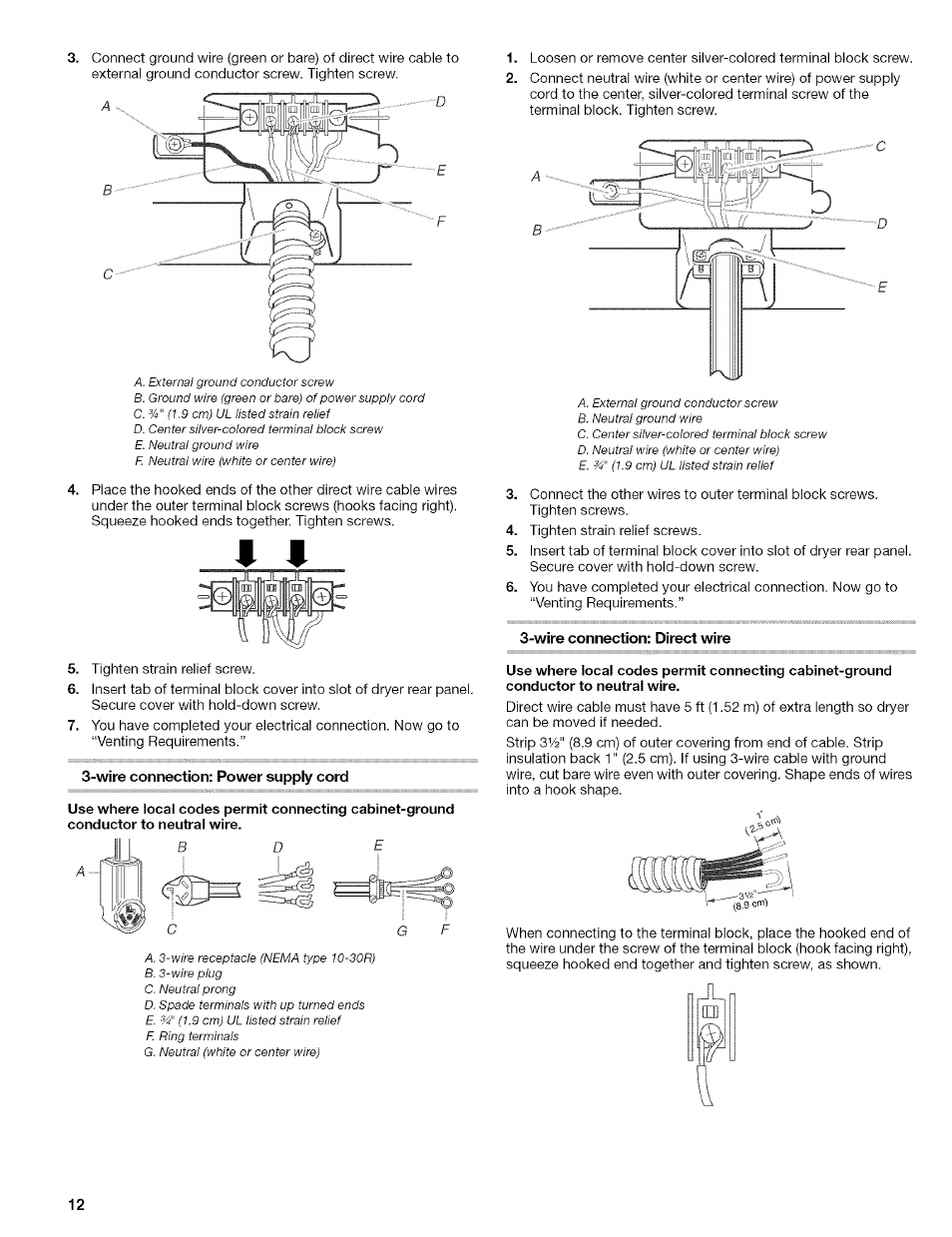 Wire connection: power suppiy cord, Wire connection: direct wire | Kenmore 110.8509# User Manual | Page 12 / 60