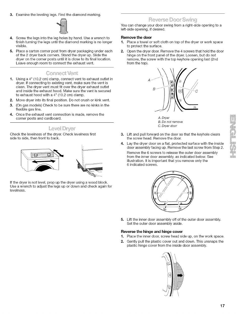 Remove the door, Reverse the hinge and hinge cover | Kenmore 110.8509# User Manual | Page 17 / 60