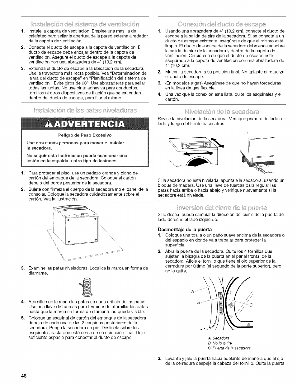 Desmontaje de la puerta | Kenmore 110.8509# User Manual | Page 46 / 60