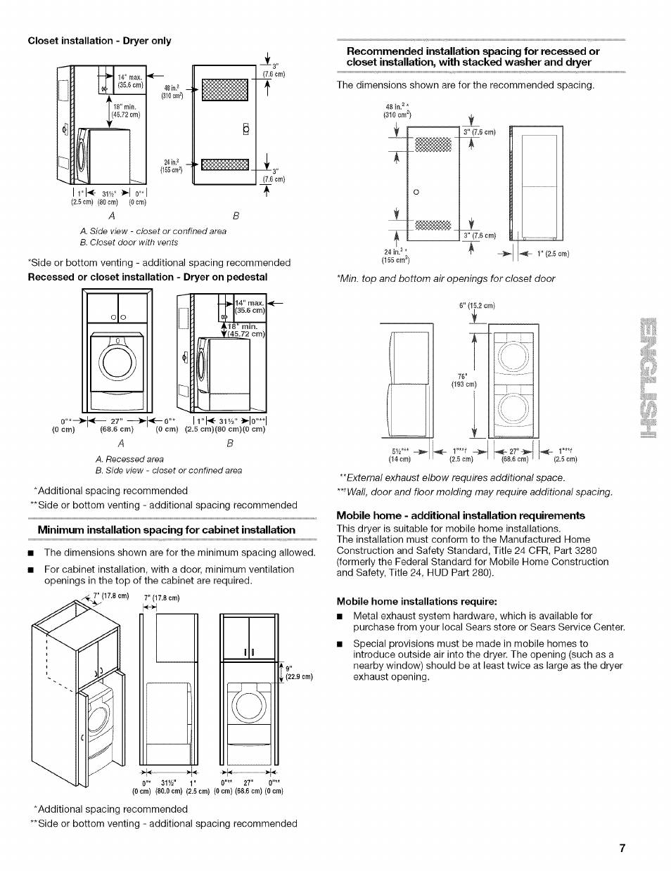 Mobile home - additional installation requirements | Kenmore 110.8509# User Manual | Page 7 / 60