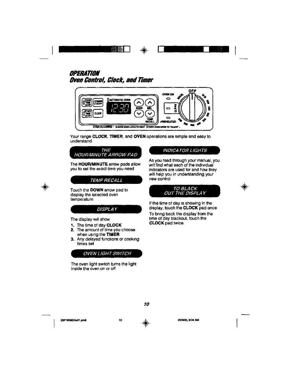 Oven control, clock, anil итог, Eras, Орштш oven control, clock, anil итог | The hour/mnute arrow pad, Тем precall, Dfspla у, Indicator lights, Oven light switch | Kenmore 911.93508 User Manual | Page 10 / 34