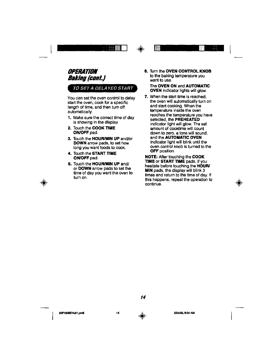 Operation baking (cant) | Kenmore 911.93508 User Manual | Page 14 / 34