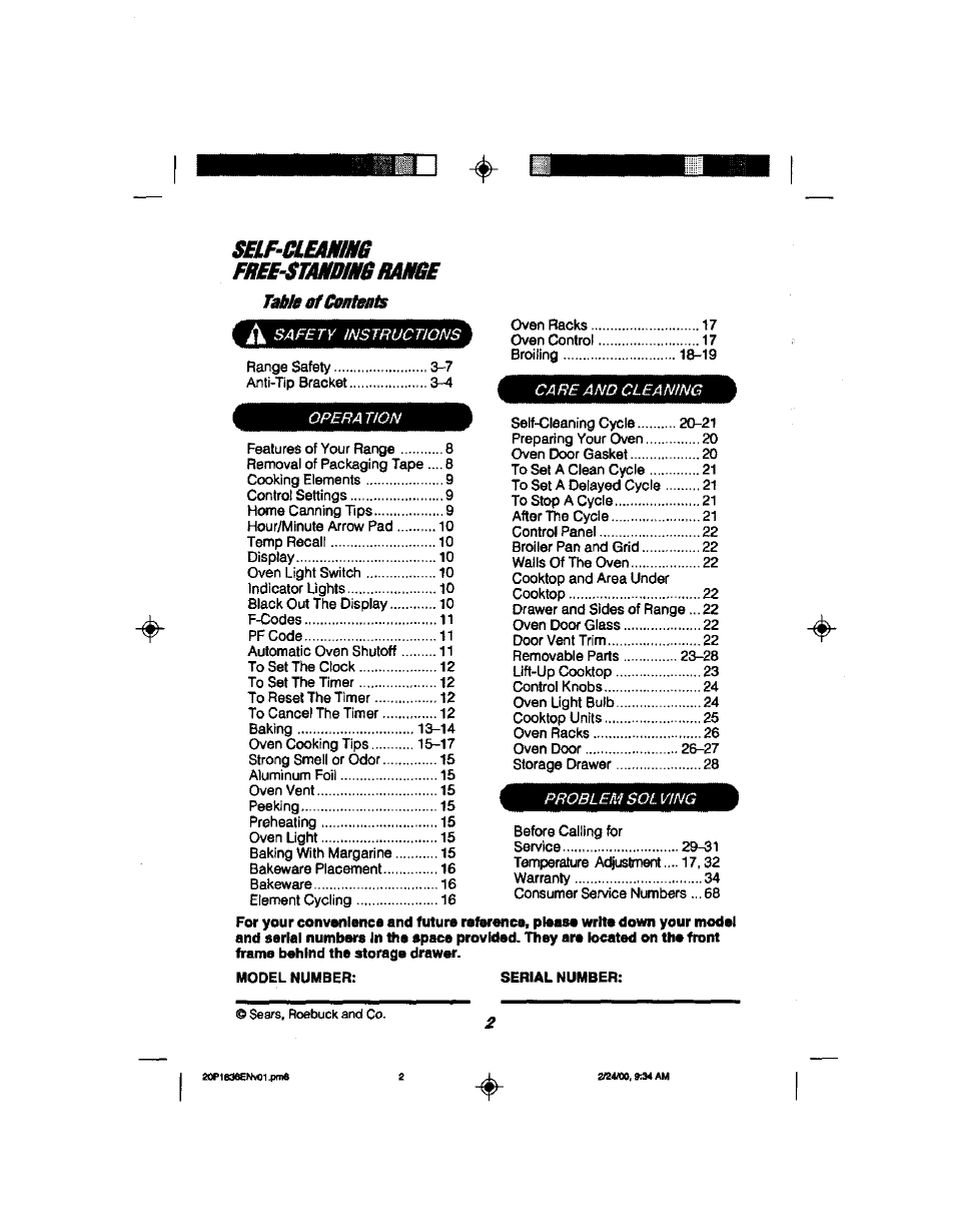 Seuf-cuejum free-stanom rambe, Safety instructions, Operation | Kenmore 911.93508 User Manual | Page 2 / 34