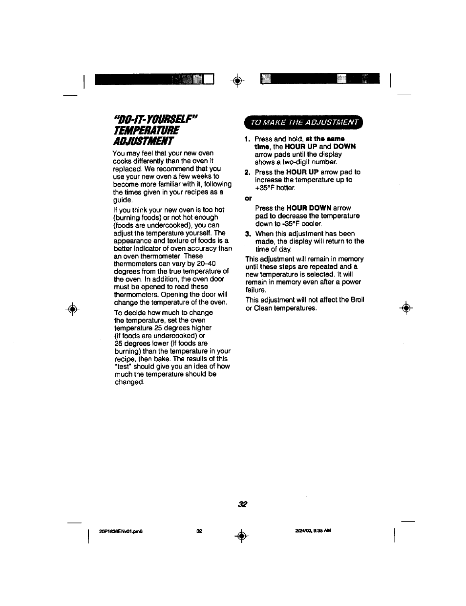 Do-it-younself, Tempekature, Adjustment | Do-it-younself” tempekature adjustment | Kenmore 911.93508 User Manual | Page 32 / 34