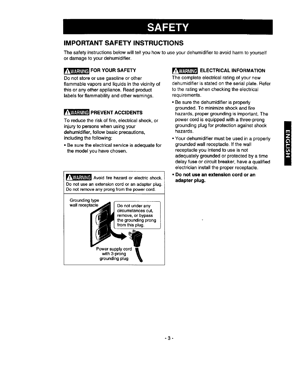 Safety, Important safety instructions, For your safety | Prevent accidents, Electrical information | Kenmore 580.53301 User Manual | Page 3 / 24