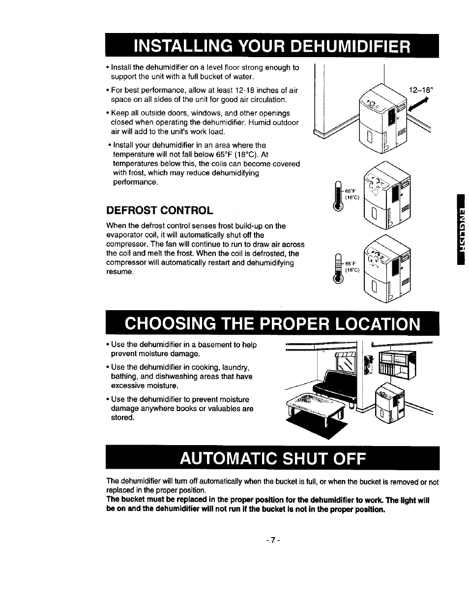 Installing your dehumidifier, Defrost control, Choosing the proper location | Automatic shut off | Kenmore 580.53301 User Manual | Page 7 / 24