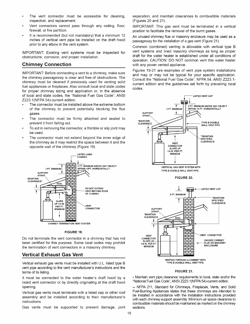 Chimney connection, Vertical exhaust gas vent | Kenmore 153:331472 User Manual | Page 19 / 40