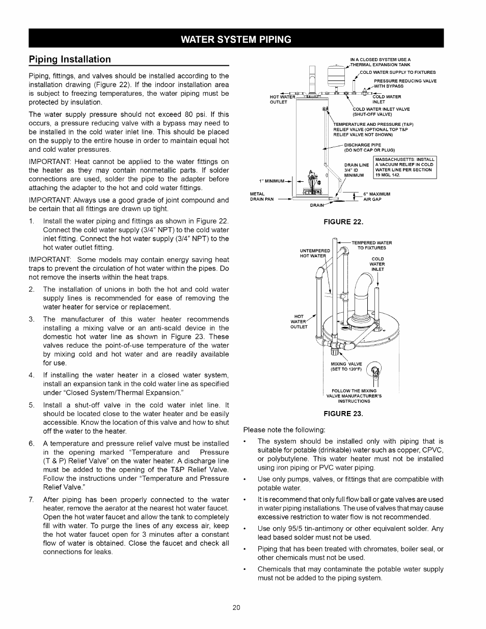 Water system piping, Piping installation, Water system piping -21 | Kenmore 153:331472 User Manual | Page 20 / 40
