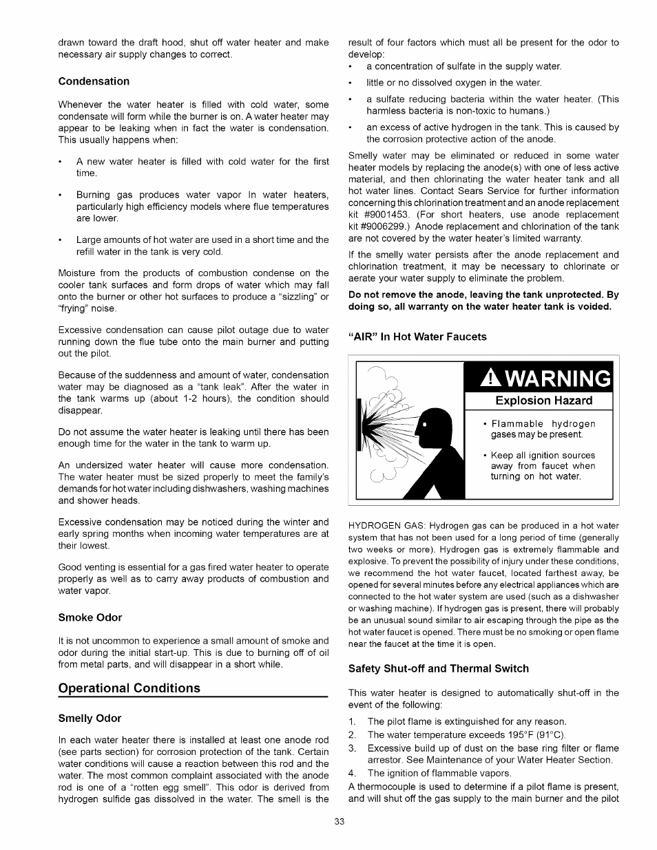 Operational conditions, Operational conditions -34, Warning | Kenmore 153:331472 User Manual | Page 33 / 40