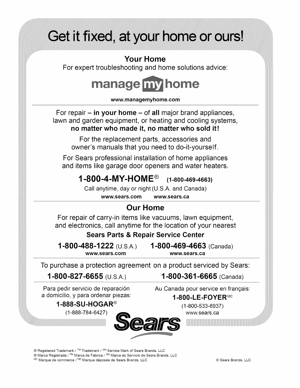 Get it fixed, at your home or ours | Kenmore 153:331472 User Manual | Page 40 / 40