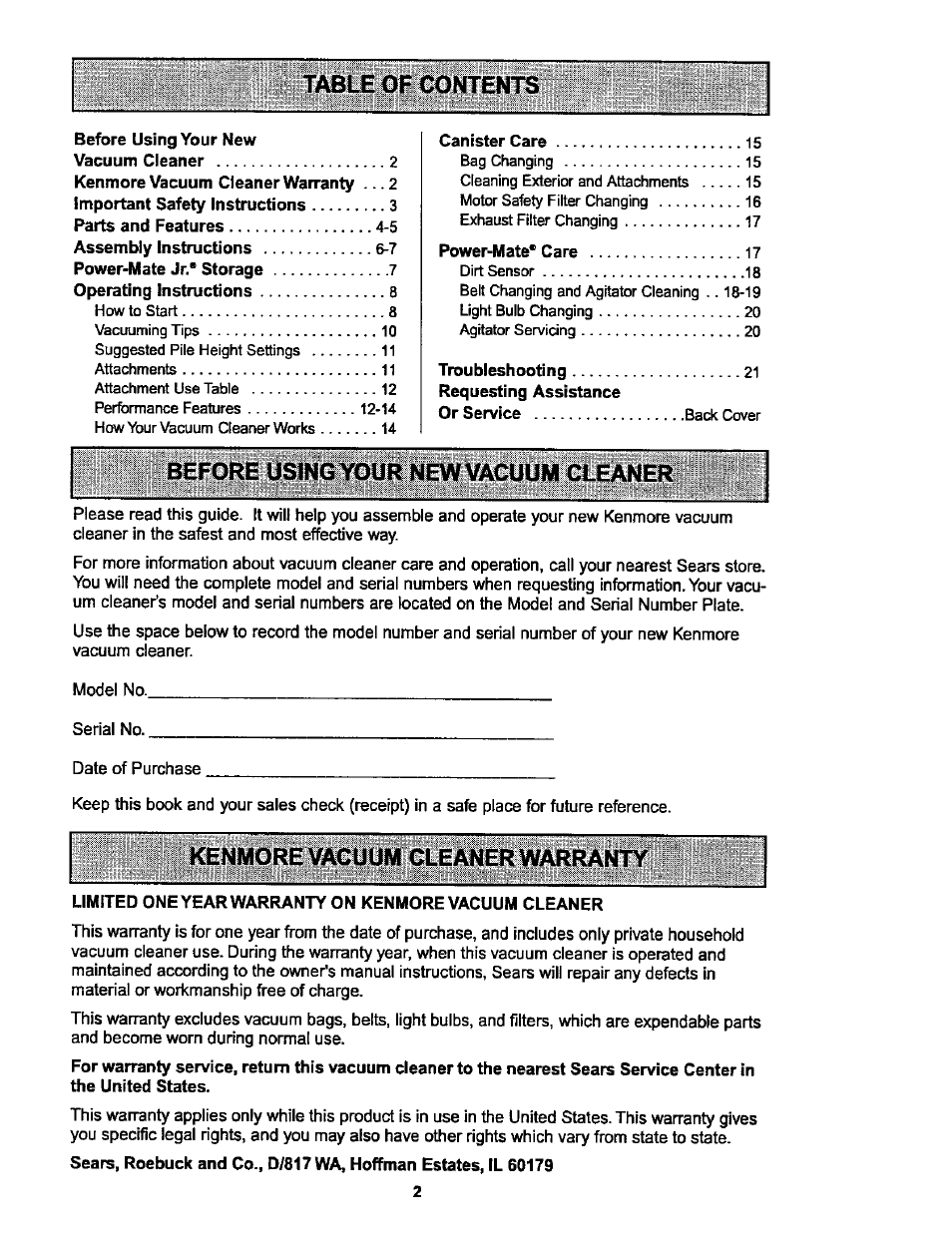 Kenmore ASPIRADORA 116.25914 User Manual | Page 2 / 44