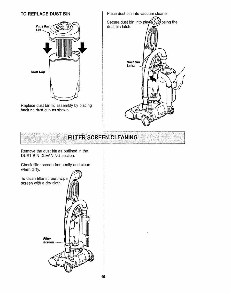 Filter screen cleaning | Kenmore 116.32734 User Manual | Page 16 / 23