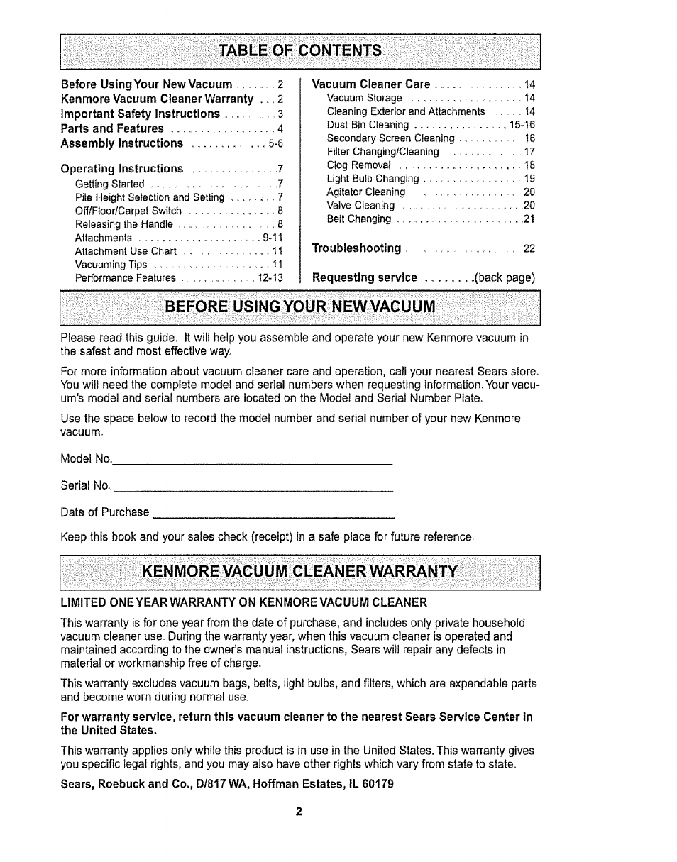 Kenmore 116.32734 User Manual | Page 2 / 23