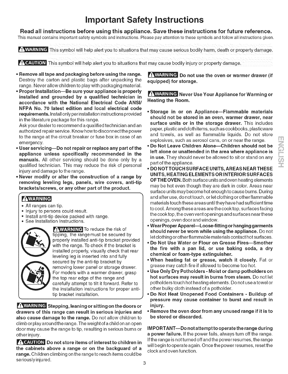 Important safety instructions, A warning | Kenmore 790.9602 User Manual | Page 3 / 24