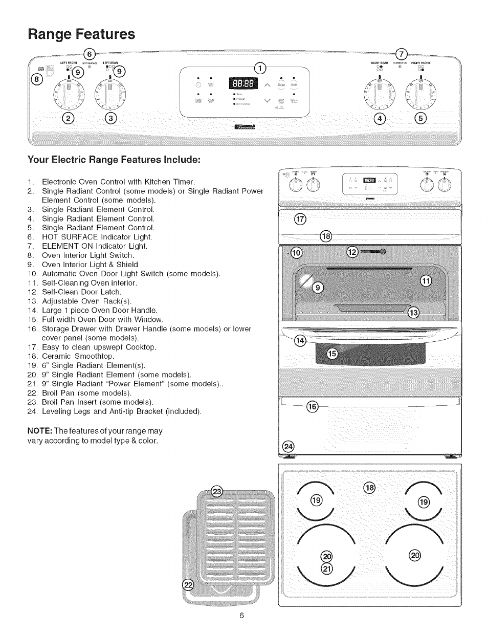 Range features, Your electric range features include | Kenmore 790.9602 User Manual | Page 6 / 24