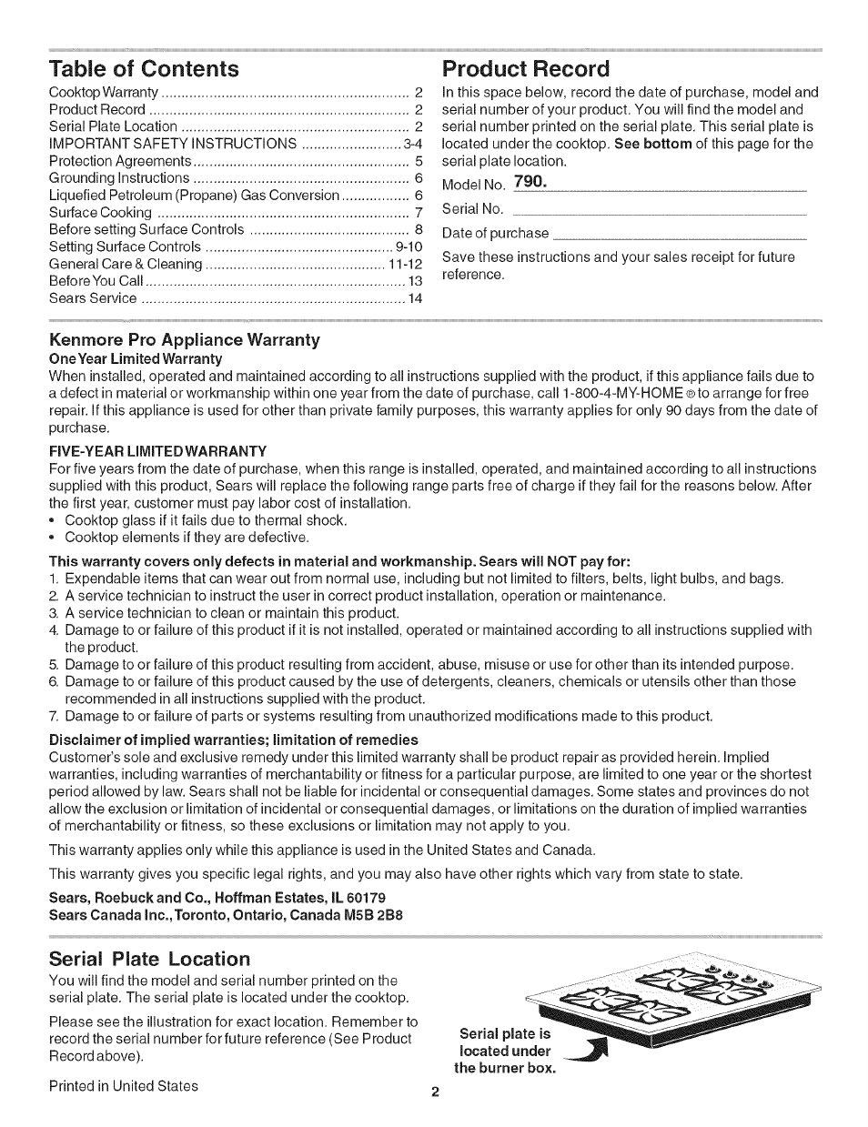 Kenmore 790.31 User Manual | Page 2 / 14