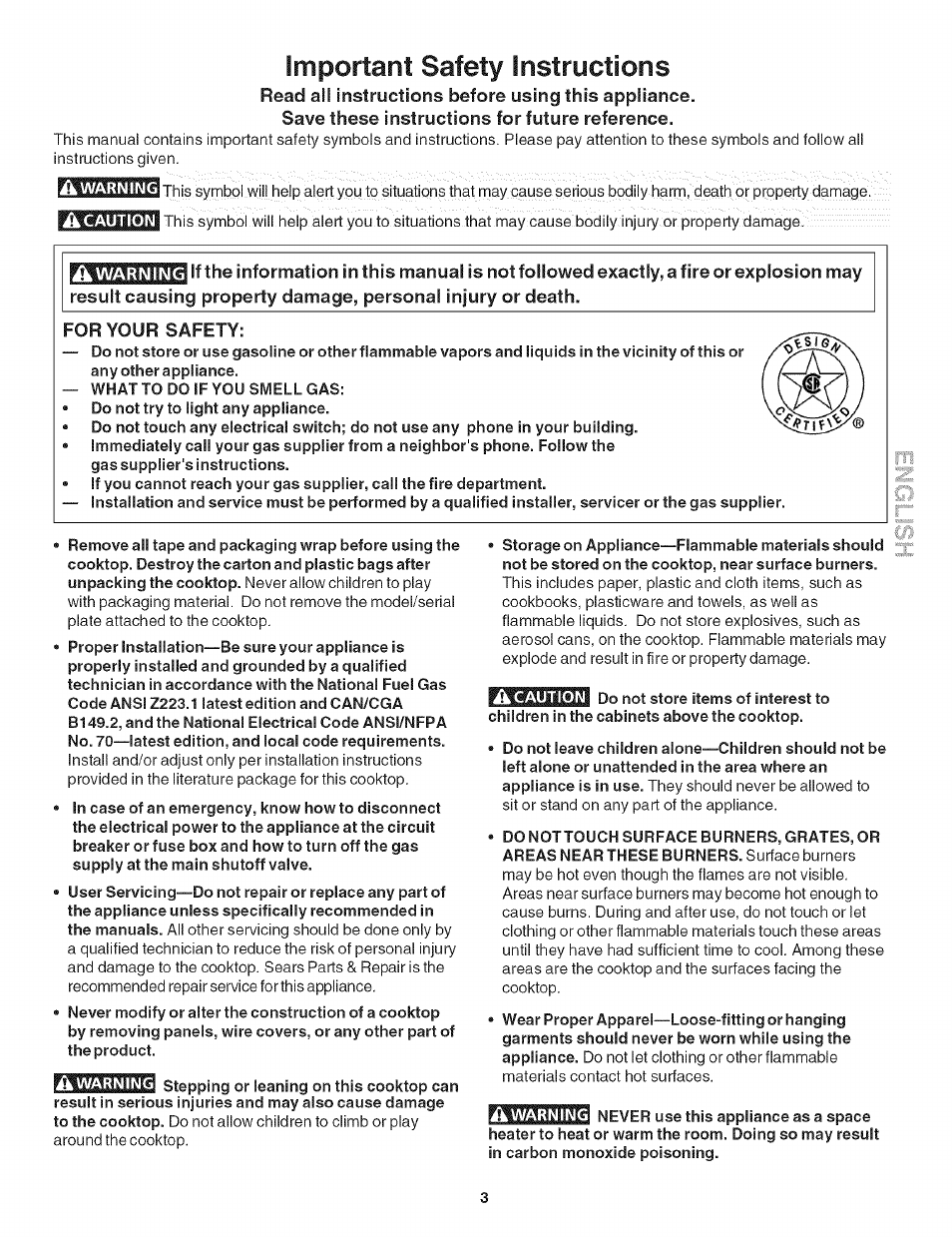 Read all instructions before using this appliance, For your safety, Important safety instructions | Kenmore 790.31 User Manual | Page 3 / 14