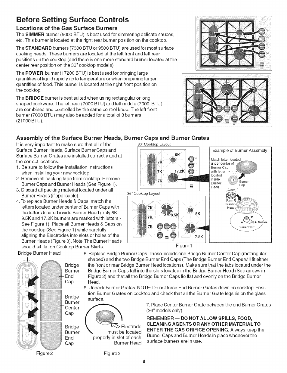 Locations of the gas surface burners, Before setting surface controls | Kenmore 790.31 User Manual | Page 8 / 14