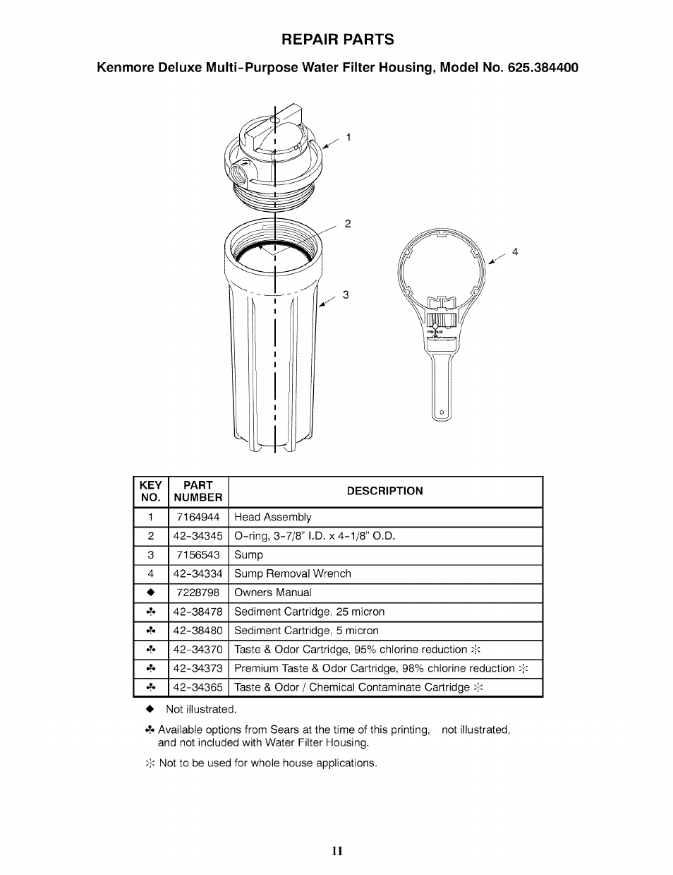 Repair parts | Kenmore DELUXE 625.3844 User Manual | Page 11 / 12