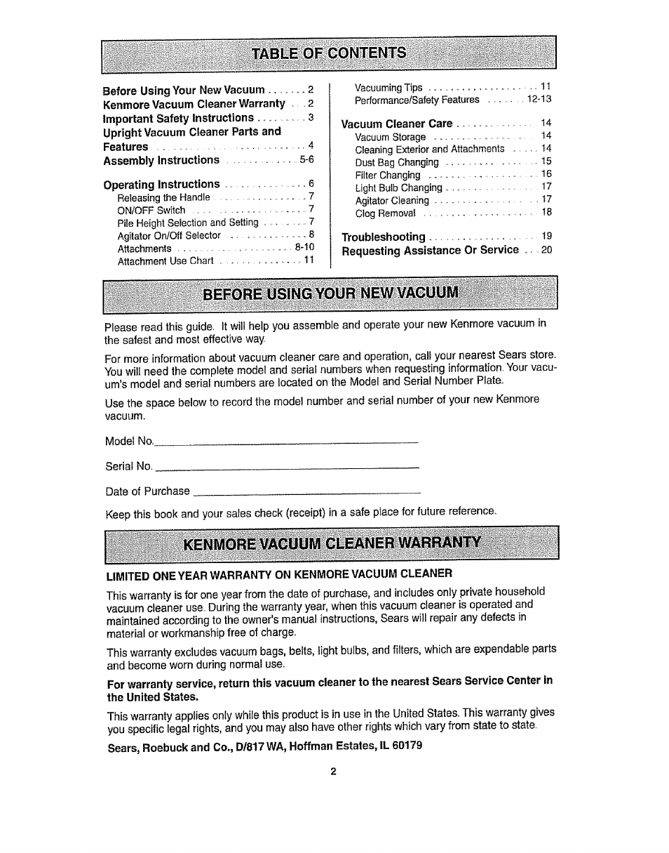 Kenmore 116.31913 User Manual | Page 2 / 20