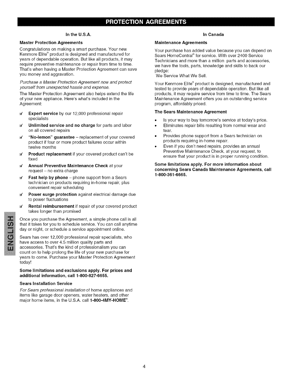 Protection agreements | Kenmore 25316092102 User Manual | Page 4 / 14