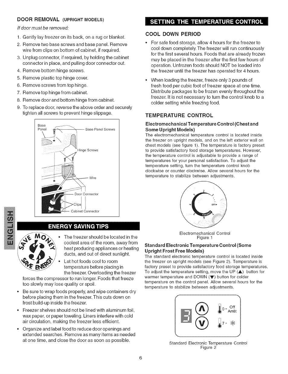 Energy saving tips, Setting the temperature control, Cool down period | Temperature control | Kenmore 25316092102 User Manual | Page 6 / 14