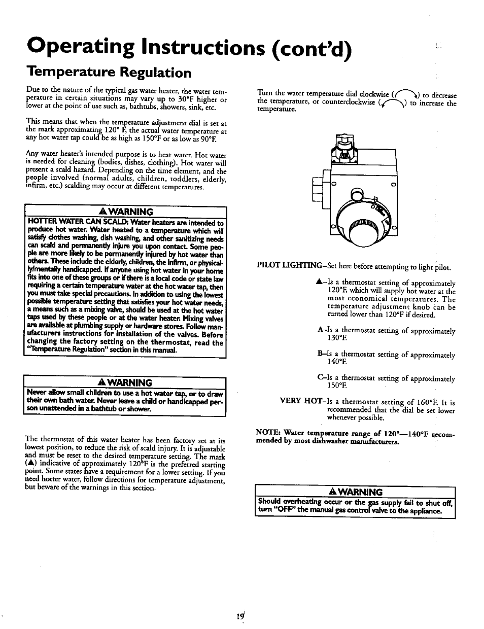 Temperature regulation, Operating instructions (cont’d) | Kenmore 153.337613 User Manual | Page 19 / 36