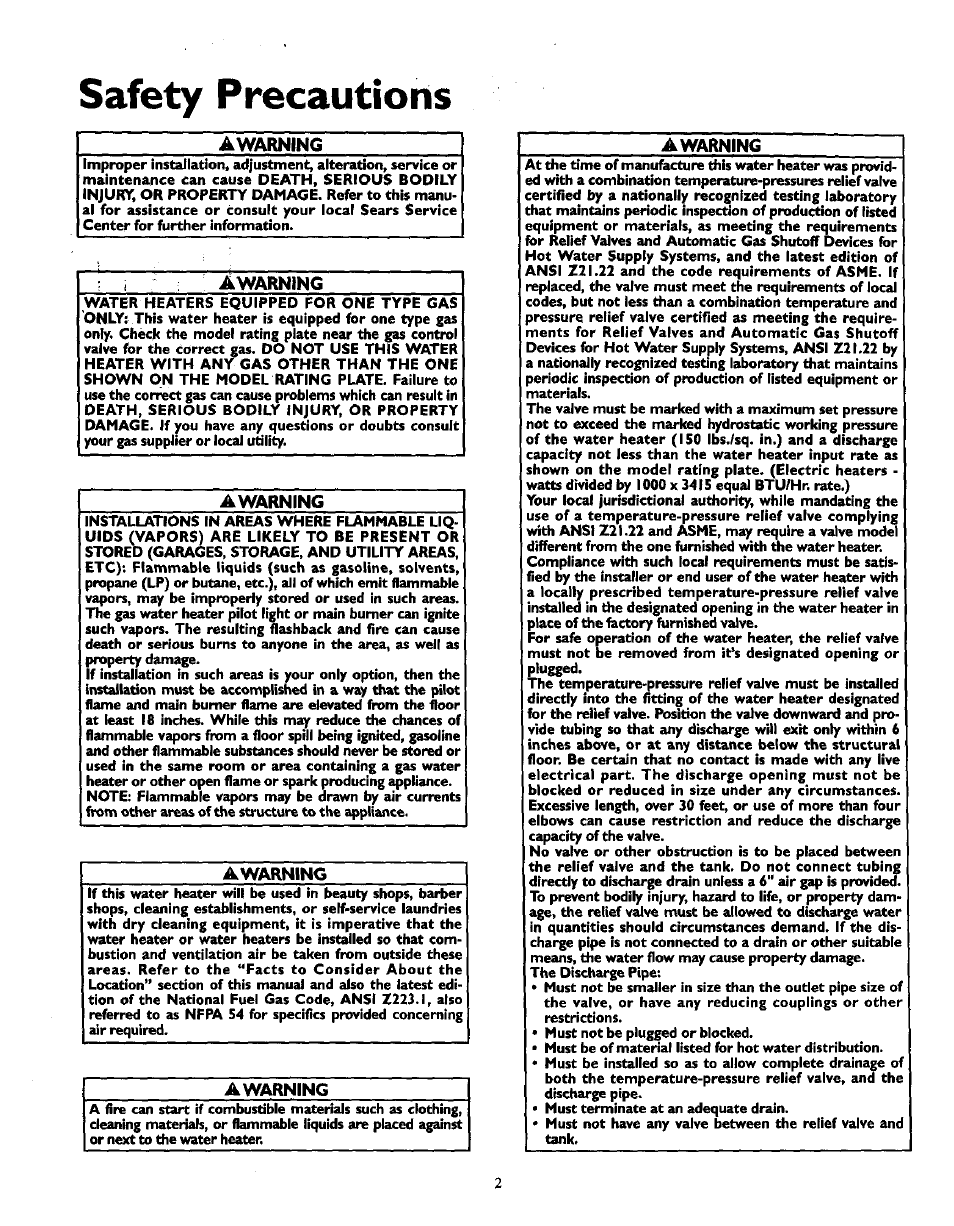 Warning, Safety precautions | Kenmore 153.337613 User Manual | Page 2 / 36