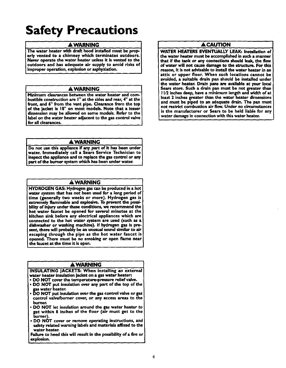 Awarning, Acaution, Safety precautions | Kenmore 153.337613 User Manual | Page 4 / 36