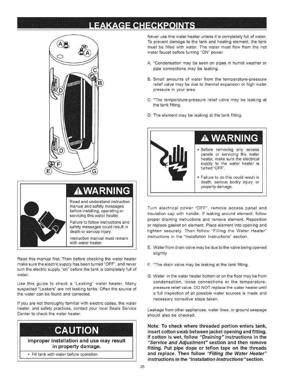 Awarning, Caution | Kenmore 153 User Manual | Page 26 / 32