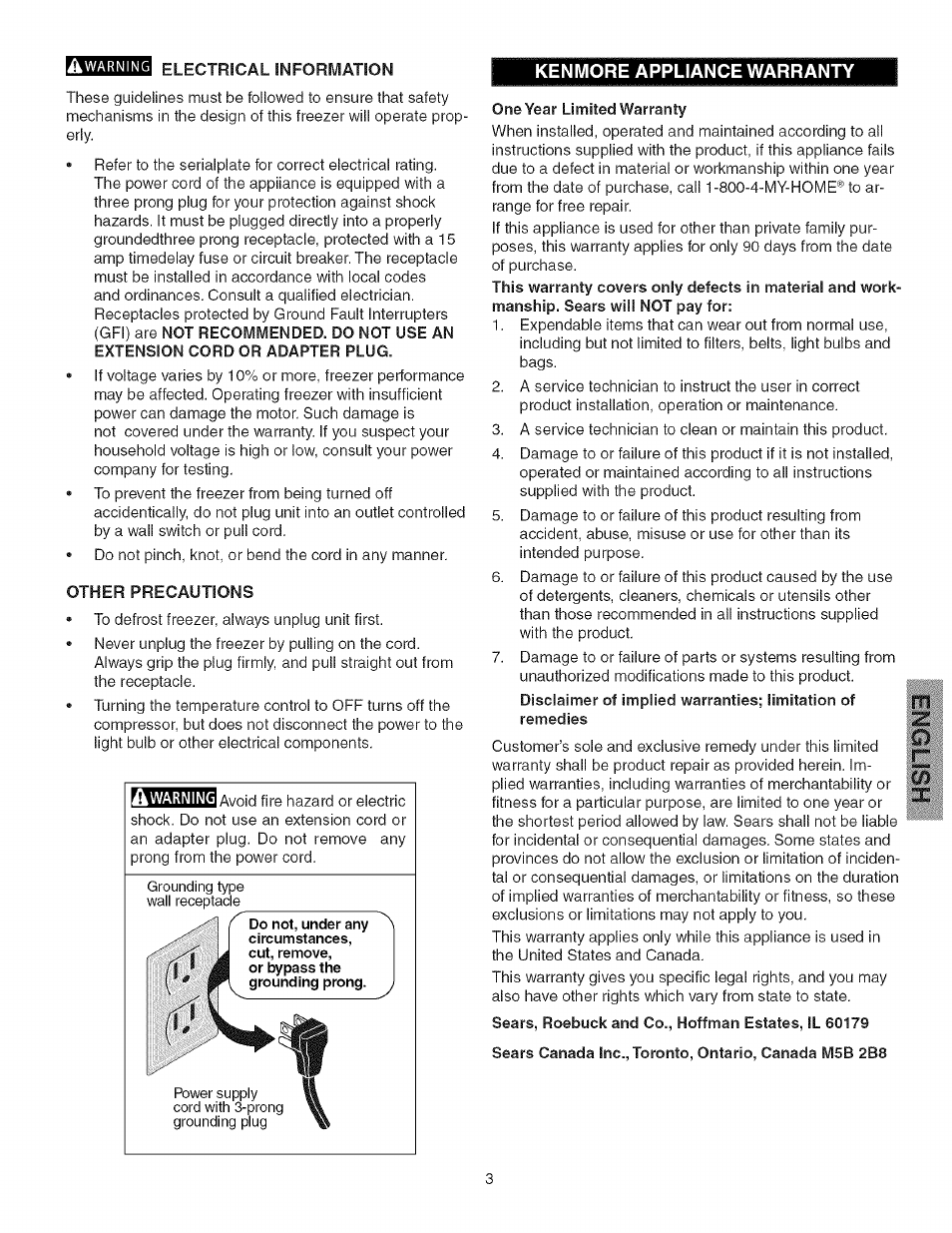 Kenmore appliance warranty | Kenmore 25328452805 User Manual | Page 3 / 13