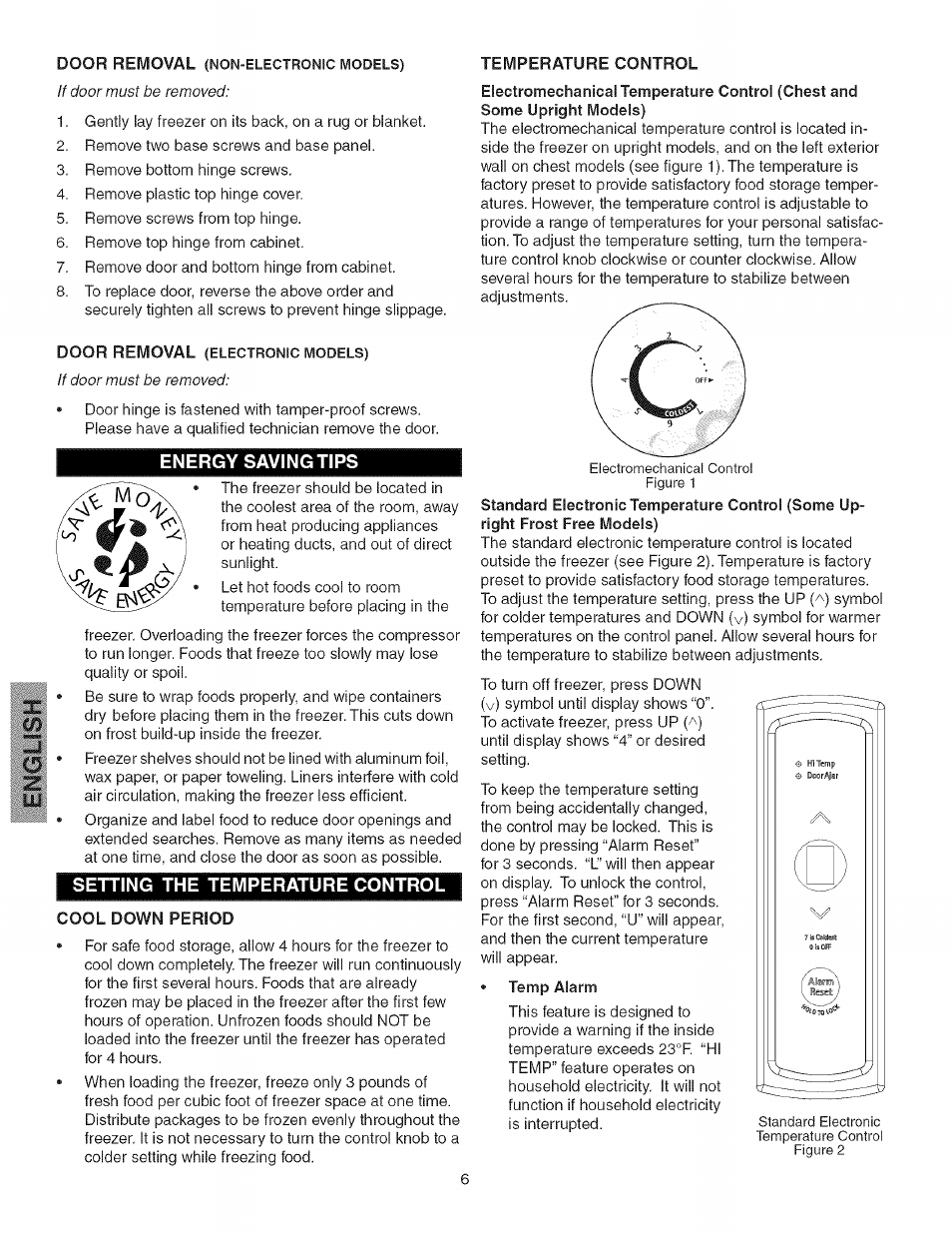 Energy saving tips, Setting the temperature control, Setting the temperature control -7 | Kenmore 25328452805 User Manual | Page 6 / 13