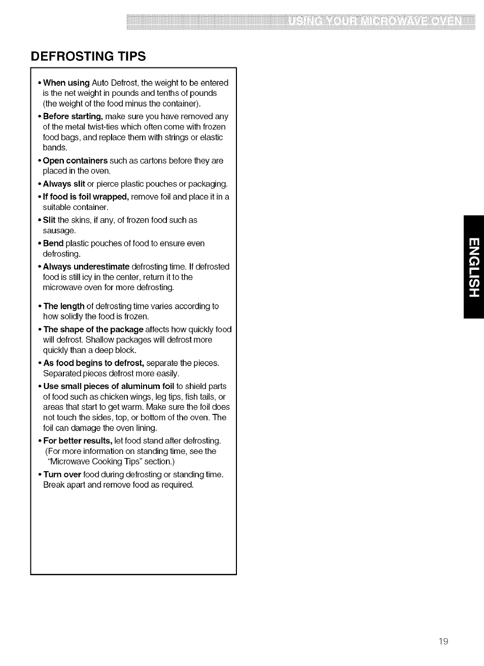 Defrosting tips | Kenmore 721.80019 User Manual | Page 19 / 32