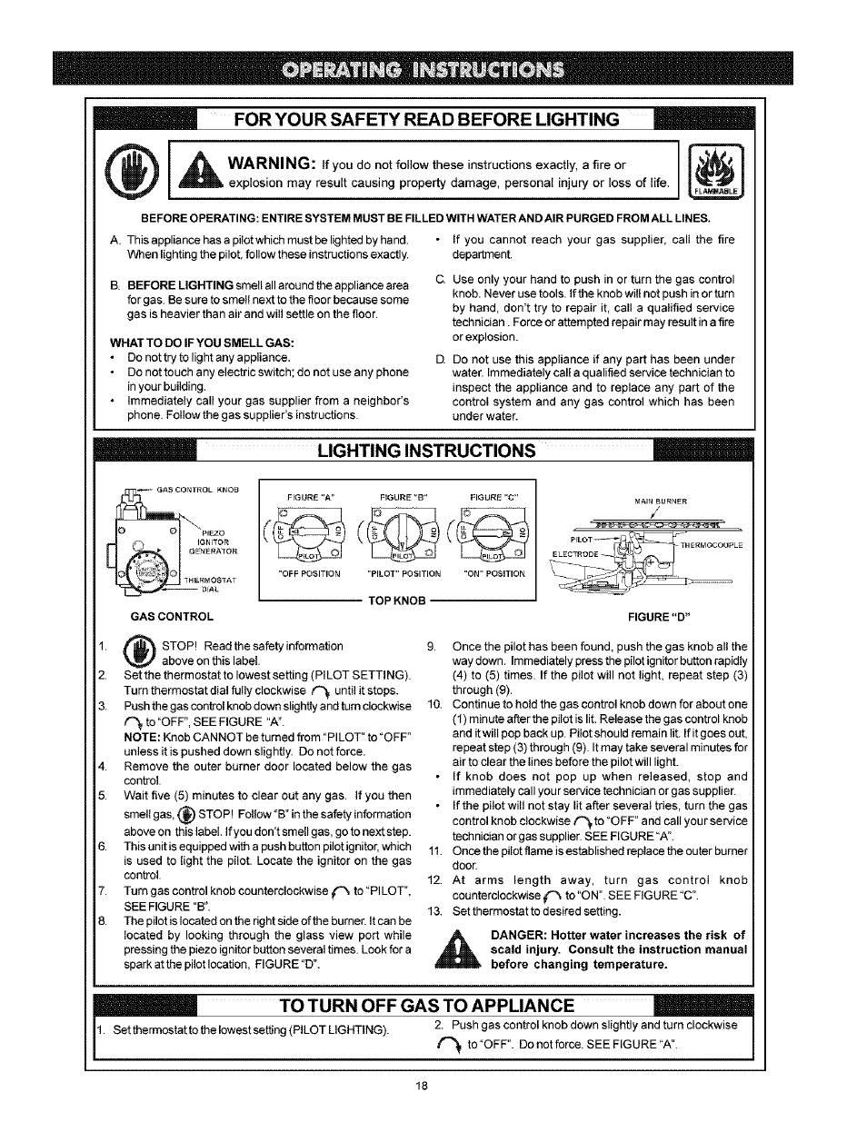 For your safety read before lighting, Lighting instructions, To turn off gas to appliance | Kenmore POWER MISER 153.33926 User Manual | Page 18 / 32